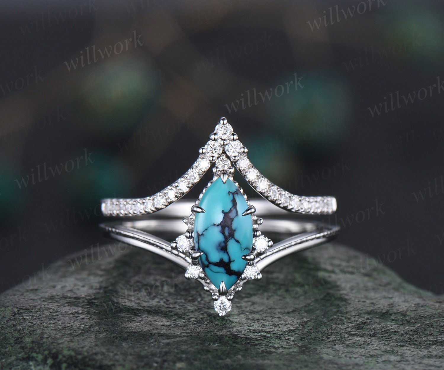 Turquoise wedding deals ring sets