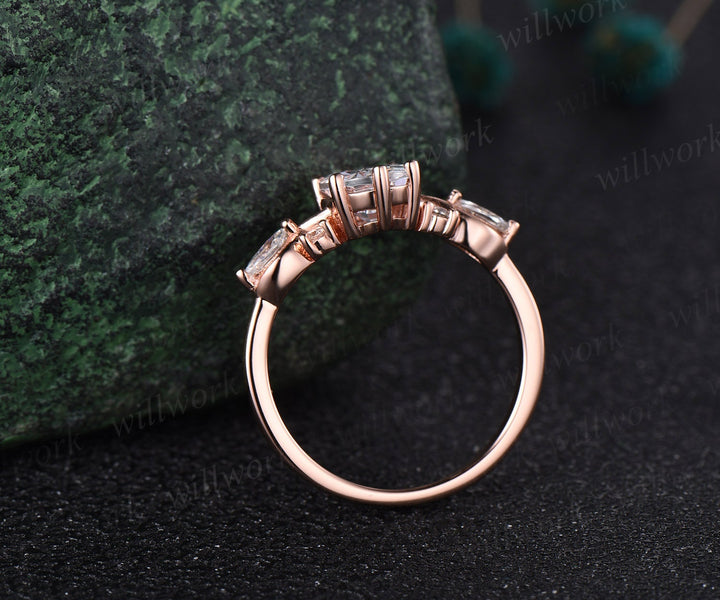 Vintage oval moonstone engagement ring art deco cluster diamond ring solid rose gold bridal set unique wedding ring set women gemstone