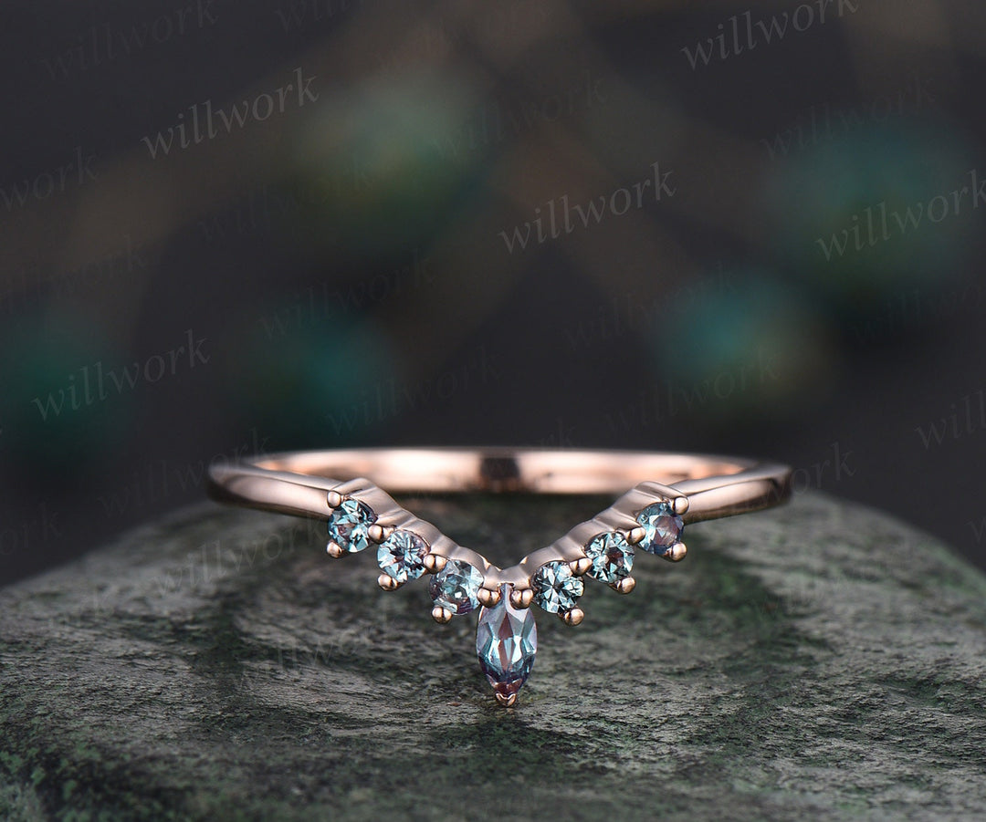 Vintage blue sapphire engagement ring set rose gold three stone opal ring women alexandrite bridal wedding ring set gemstone ring gift