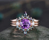 Vintage purple amethyst engagement ring set rose gold three stone opal ring women alexandrite wedding ring set gemstone crystal ring gift