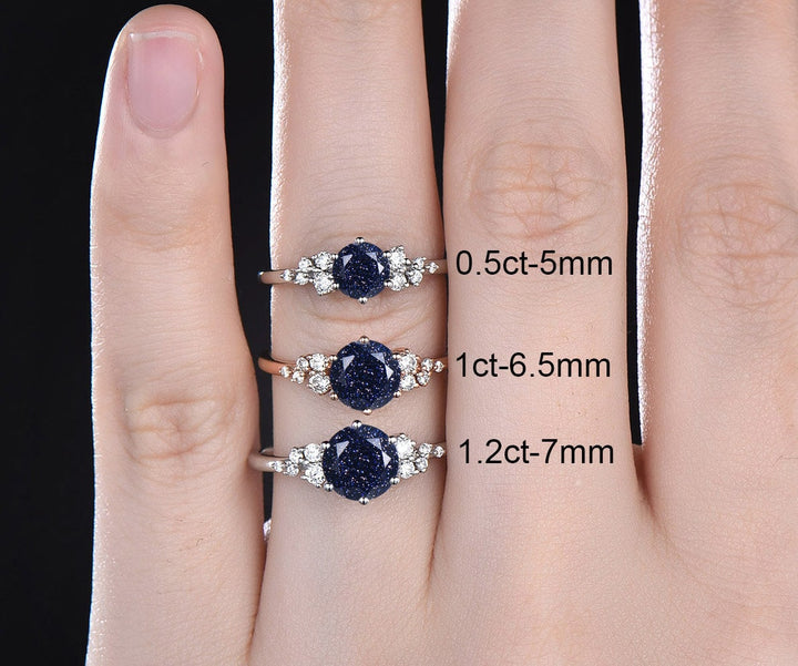 Vintage round blue sandstone engagement ring white gold unique snowdrift 6 prong engagement ring dainty diamond wedding ring for women gift
