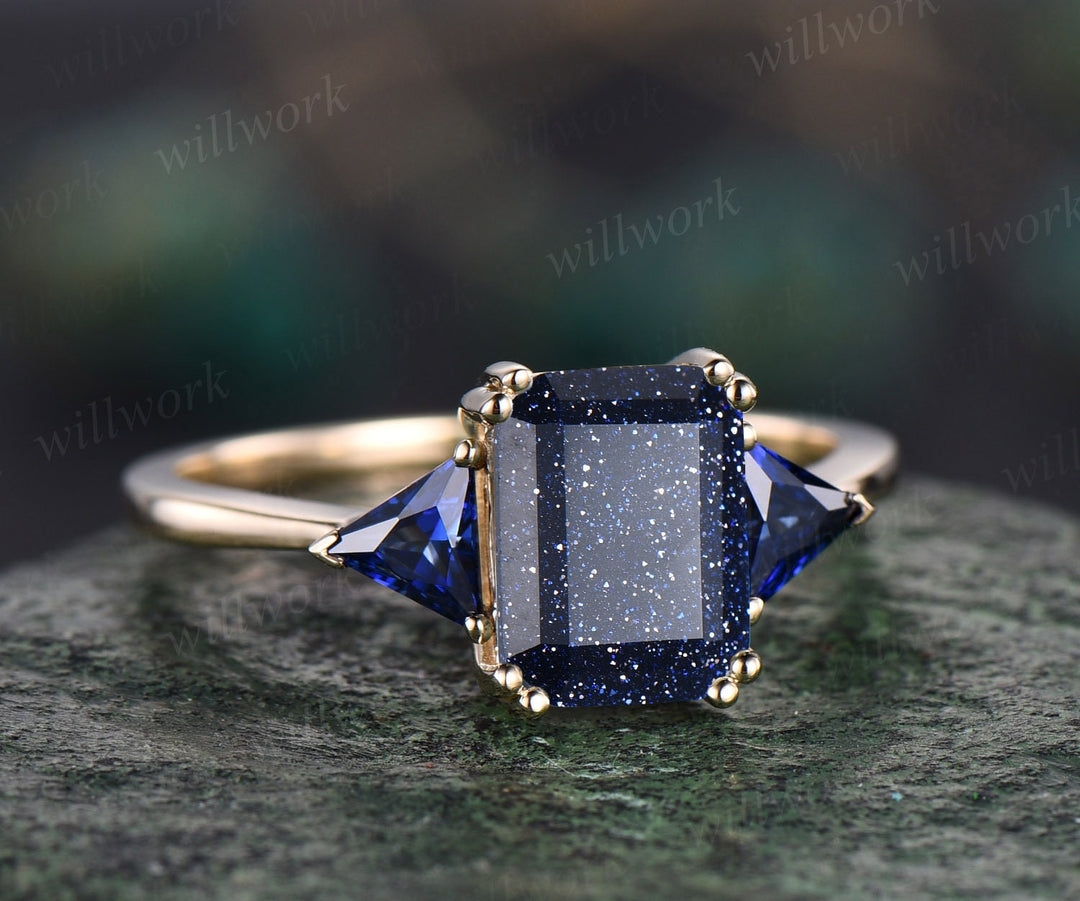 Emerald Cut Sapphire and Diamond Men Ring in 14K White Gold | Blue Sapphire Ring | Mans Wedding Ring | Gifts for Him | Birthstone Mens Ring 18K +