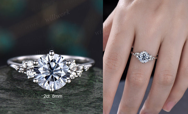 Vintage round gray moissanite engagement ring white gold unique snowdrift 6 prong engagement ring dainty diamond wedding ring for women gift