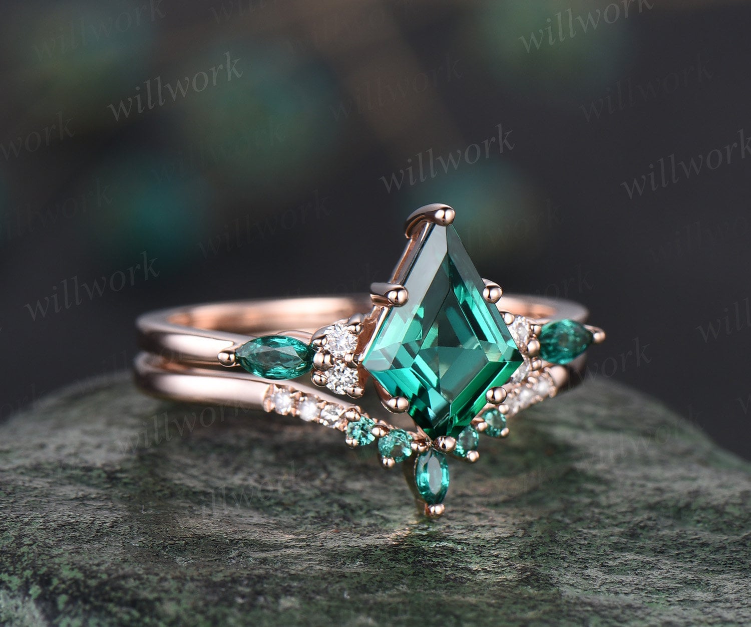 3 Stone Emerald Diamond Ring | 3 Stone Engagement Ring – Kingofjewelry.com