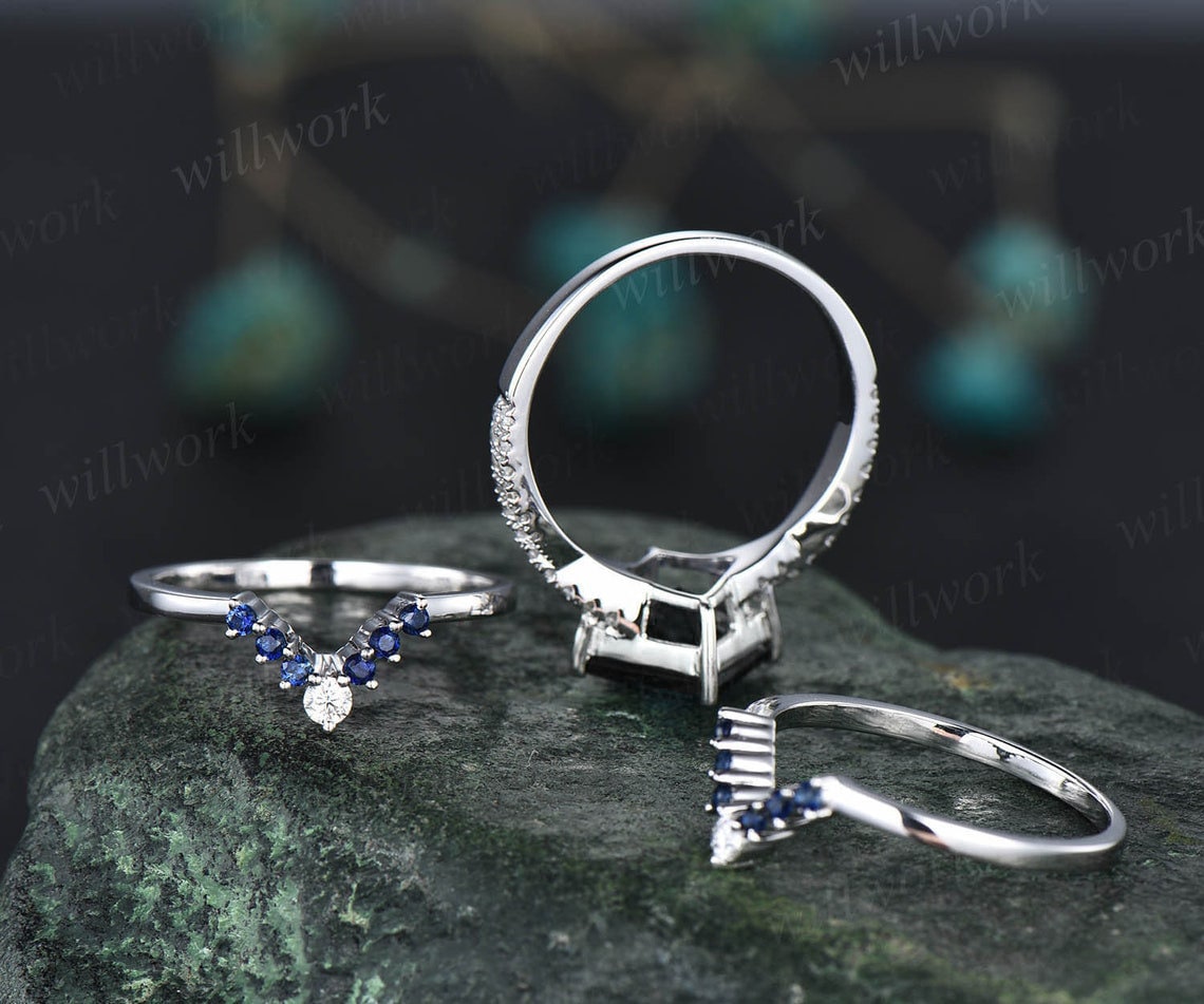 ☆売り☆ Solid 14k White Gold Solitaire Aquamarine and Sapphire 