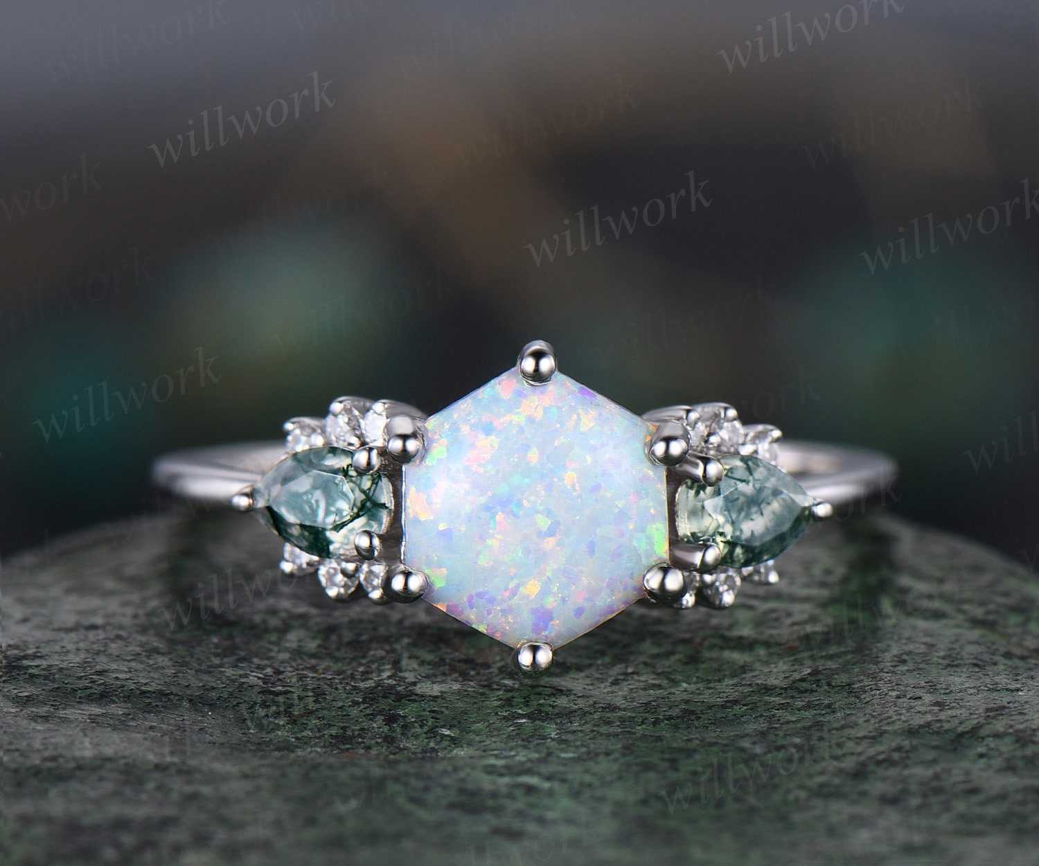 Artico's Silver White Opal Oval Shaped Ring