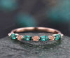 Flower marquise cut emerald wedding band solid 14k rose gold half eternity stacking wedding ring art deco bridal anniversary ring gift