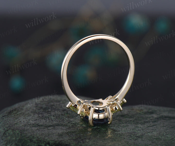 2ct oval cut Alexandrite ring vintage marquise peridot ring yellow gold unique engagement ring women gemstone wing ring promise ring her