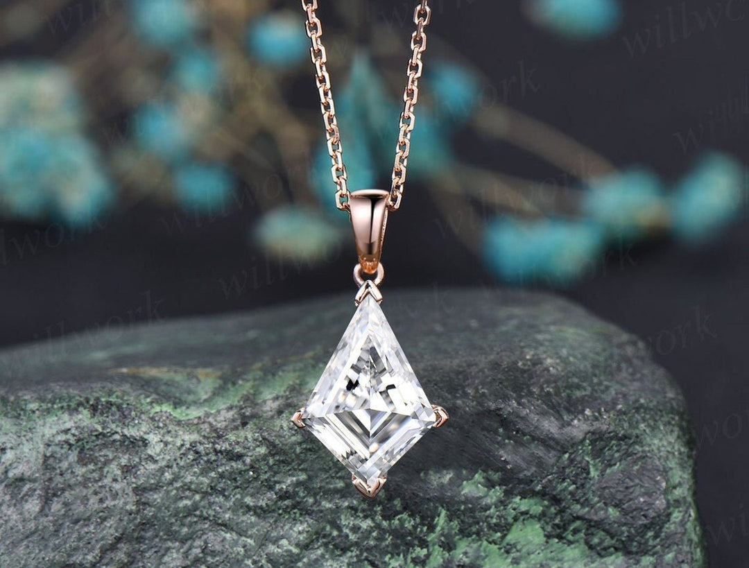 Kite Moissanite necklace solid 14k 18k rose gold vintage unique dainty Personalized pendant for women her anniversary bridal gift mother