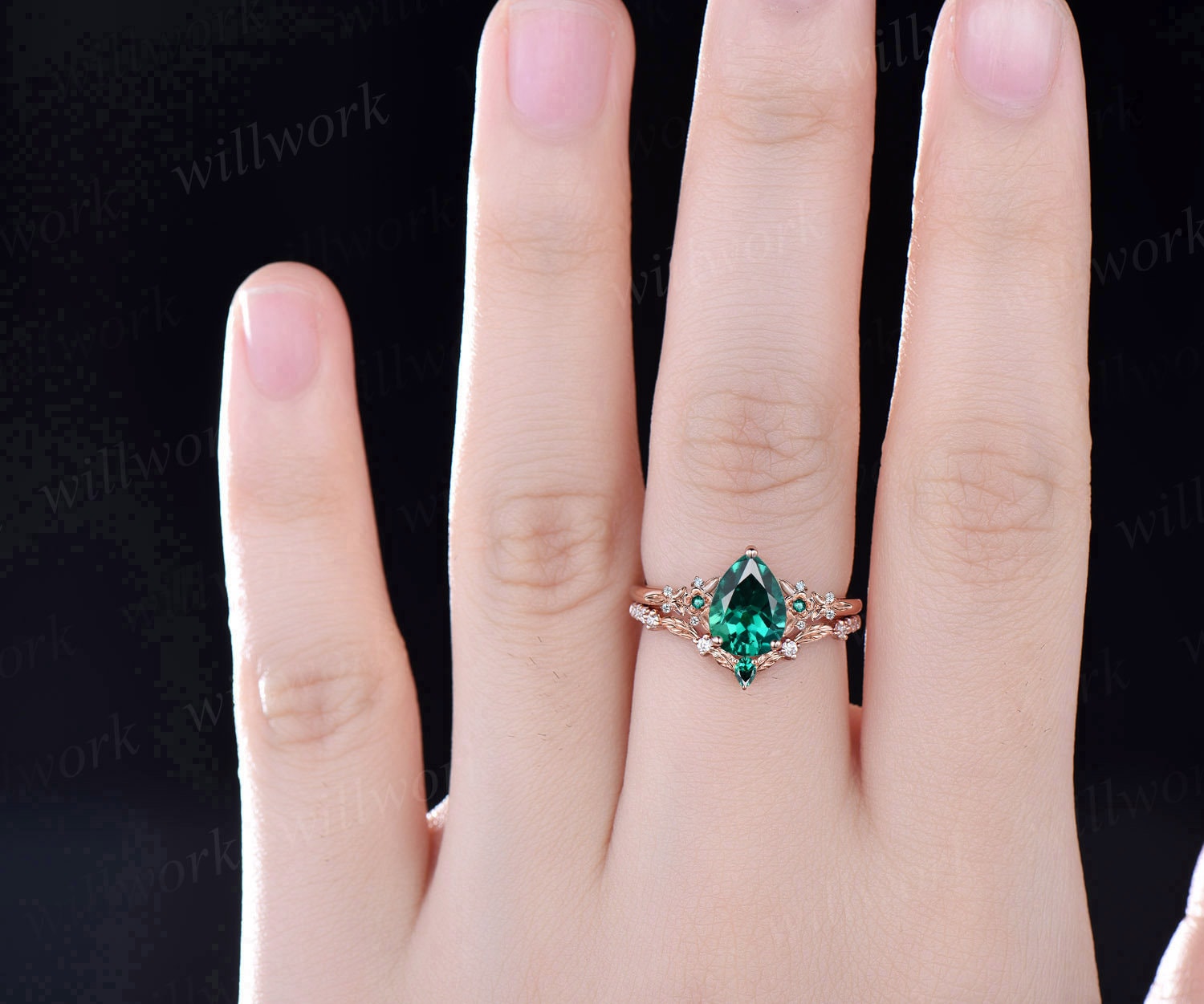 Emerald Gemstone Ring, Art deco Engagement ring, Vintage Ring, Pear Cut Anniversary Ring, Prong Setting, Gift For Her, Green buy Stone Ring