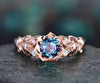 Round Alexandrite ring vintage rose gold butterfly floral engagement ring retro opal moissanite ring unique bridal wedding ring women gift