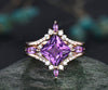 Vintage princess cut amethyst engagement ring rose gold art deco stacking moissanite wedding bridal ring set women purple gemstone gift