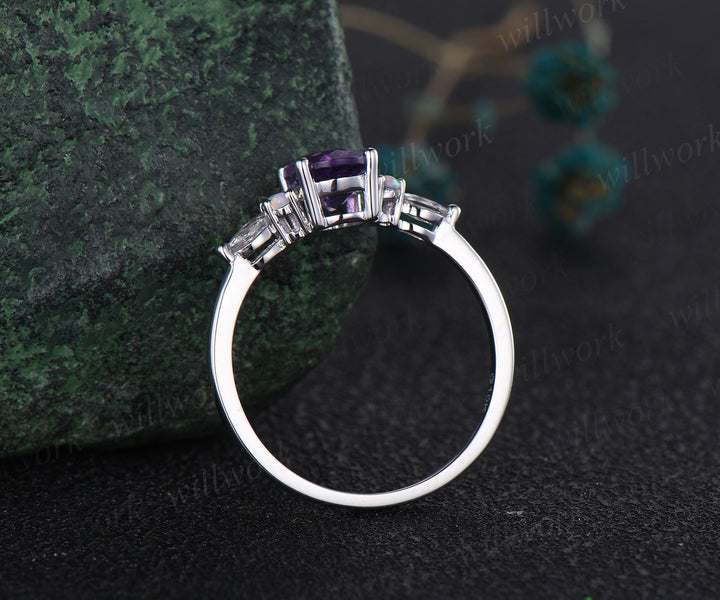 Vintage oval cut amethyst engagement ring white gold opal ring silver moissanite promise wedding bridal ring set women purple gemstone gift
