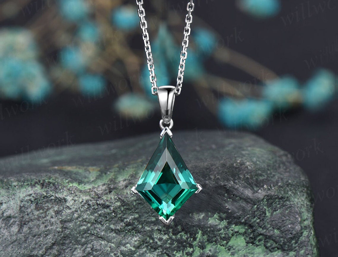 Vintage Emerald Necklace 18K Gold Faux Diamond Accent - Ruby Lane