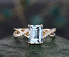 Vintage emerald cut natural Aquamarine engagement ring solid 14k yellow gold eternity infinity Twisted diamond wedding bridal ring women