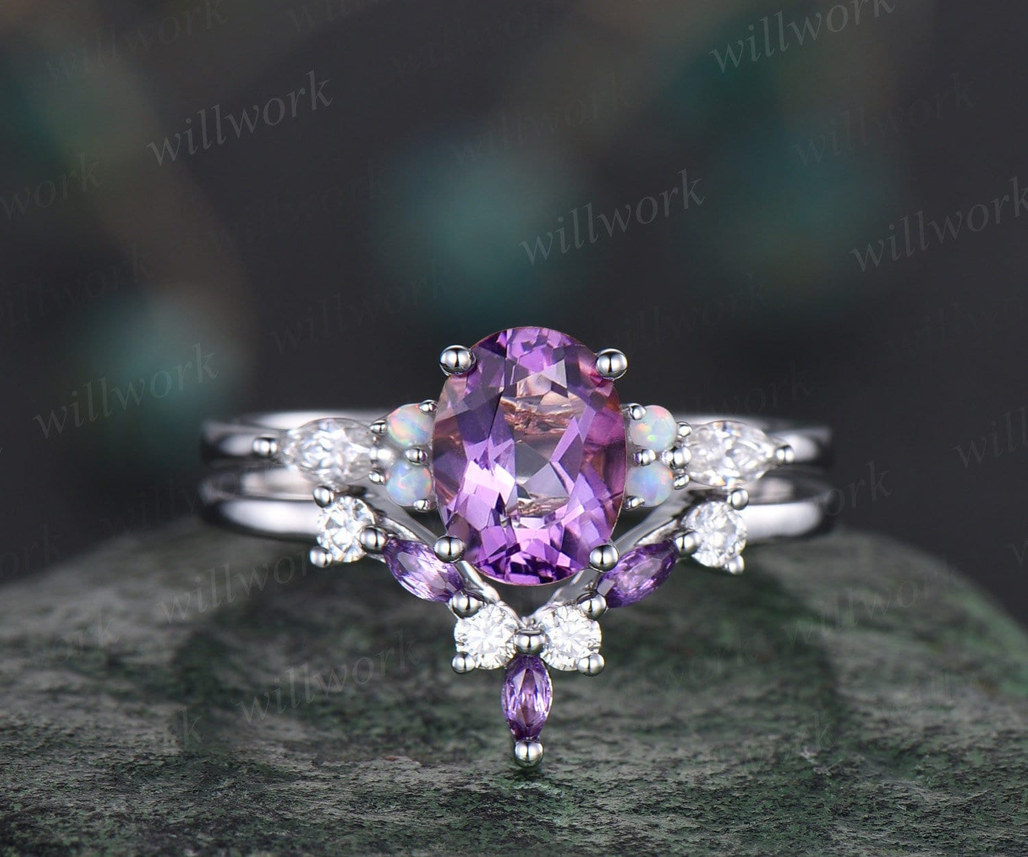 Amethyst engagement hot sale ring set