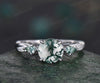 Vintage round moss agate engagement ring twisted diamond ring solid 14k white gold antique eternity unique bridal wedding ring women gift