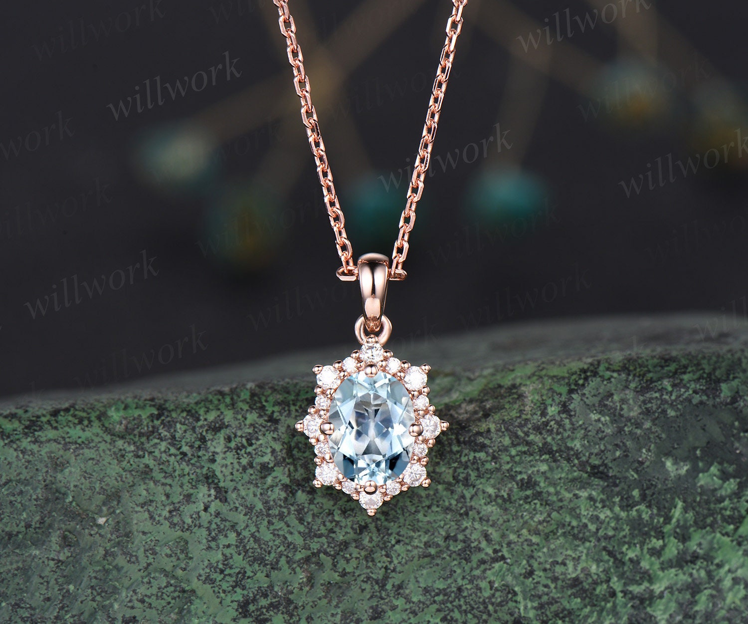 18k gold diamond newest and aquamarine necklace