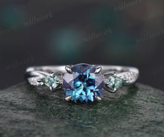 Vintage round alexandrite engagement ring eternity twisted diamond ring white gold kite moss agate antique bridal wedding ring women gift