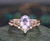 Vintage oval Lavender Amethyst engagement ring set 14k rose gold leaf floral nature inspired diamond ring unique promise wedding ring women