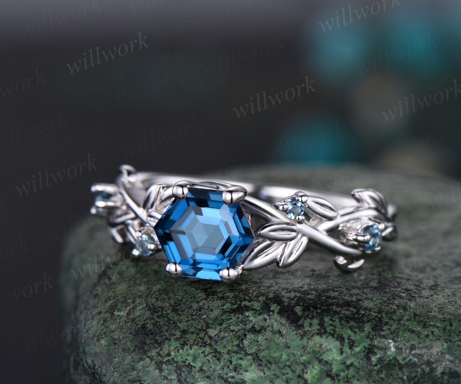 White gold ring on sale with blue stone