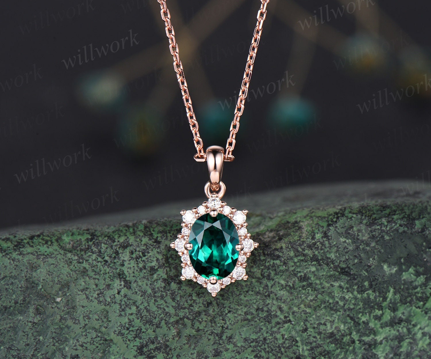 Sterling Silver Rose Gold Plated Semi-Precious Crystal Emerald Pendant –  Avianne Jewelers