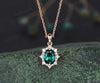 Vintage oval green emerald necklace solid 14k 18k rose gold halo snowdrift diamond pendant women May birthstone anniversary gift jewelry