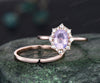 Oval cut Lavender Amethyst engagement ring snowdrift halo diamond bridal set solid 14k rose gold stacking Solitaire wedding ring band women