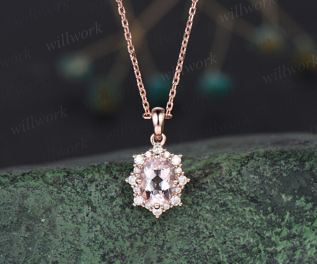 Morganite Necklace, store 14k Solid Gold Drop Necklace, Bridesmaid Gift, Wedding Gift, Anniversary Gift, Birthday Gift.