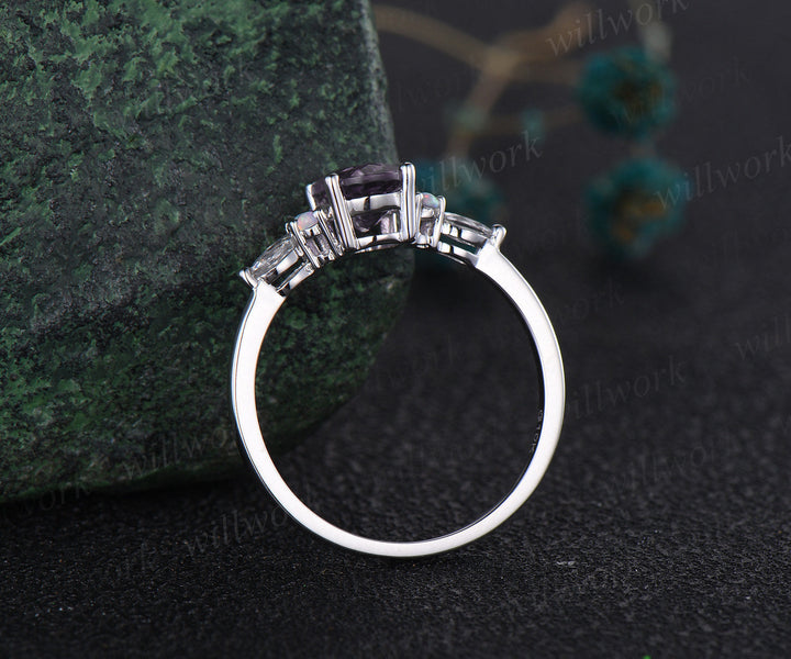 Vintage oval Lavender Amethyst engagement ring white gold moissanite promise wedding bridal ring set women purple gemstone gift