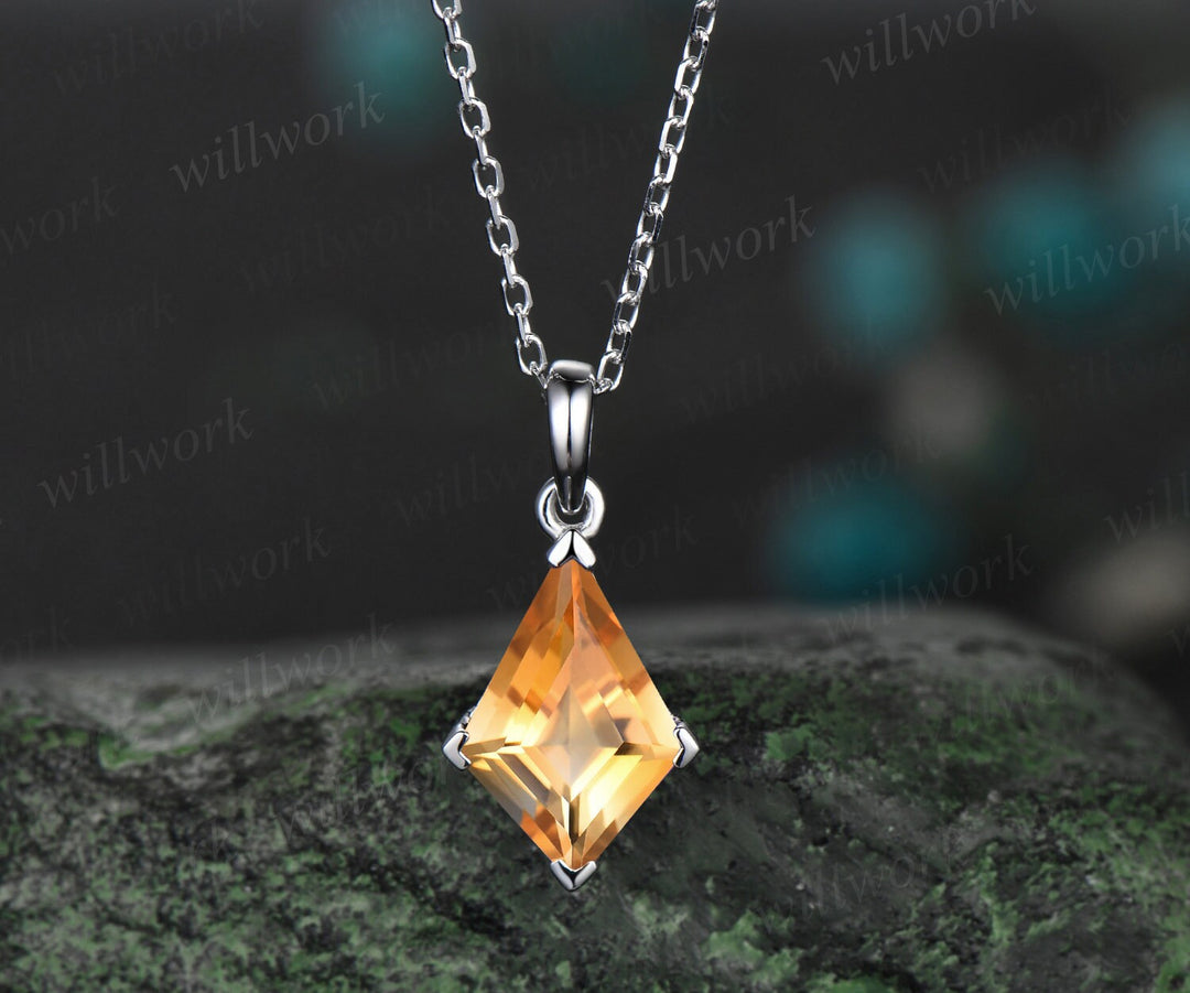 Kite yellow citrine necklace solid 14k 18k rose gold vintage unique Personalized pendant women her Crystal anniversary bridal gift mother
