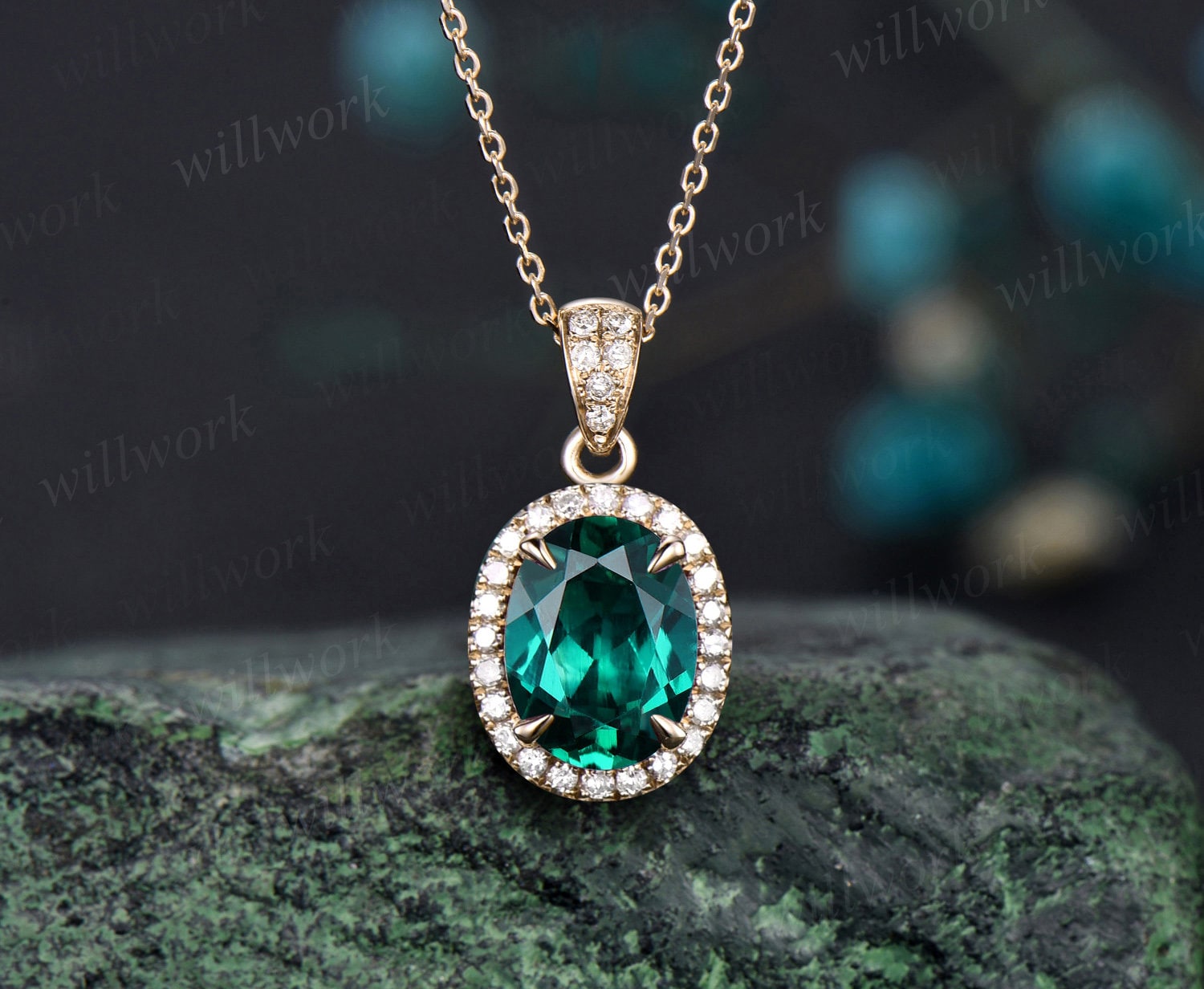 Emerald Pendant Necklace, Rectangle Emerald Necklace, May Birthstone  Necklace | eBay