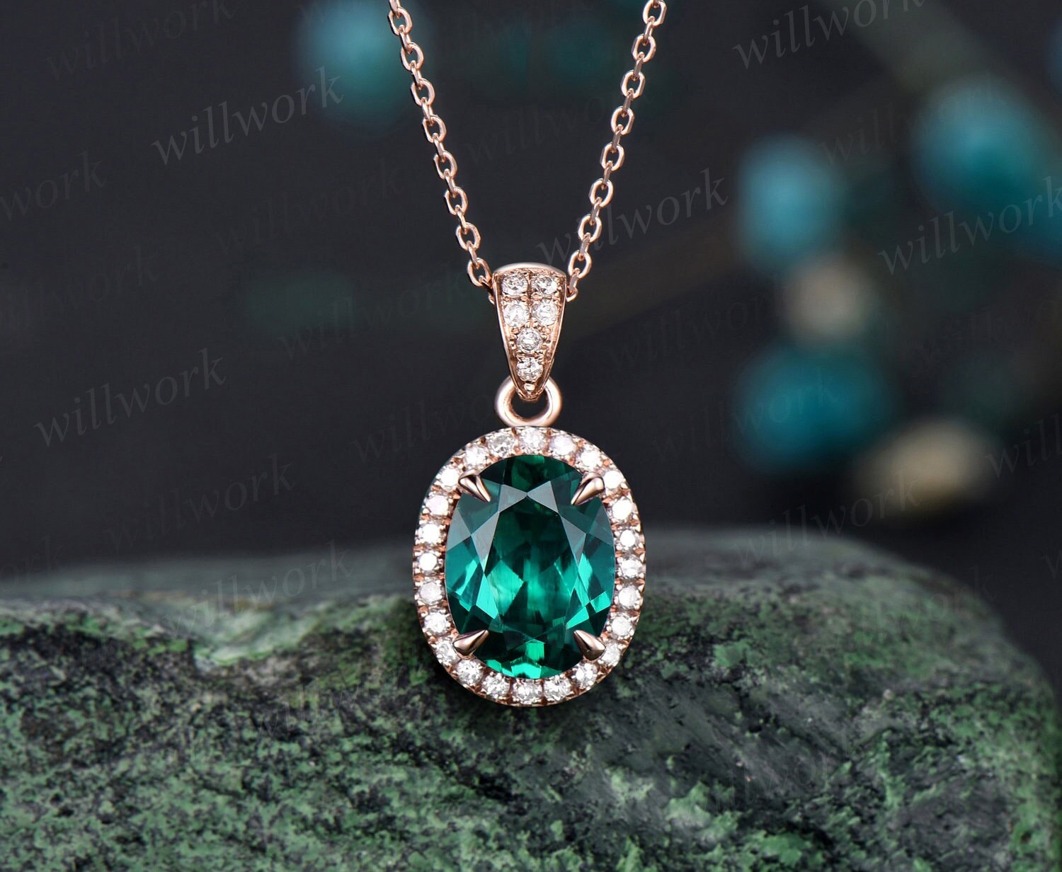 Graceful Marquise Emerald Necklace in Stunning Rose Gold | Emerald Whisper