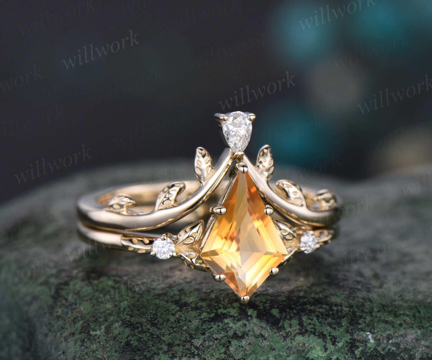 Citrine art on sale deco ring