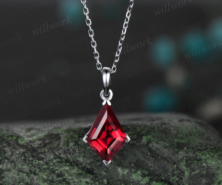 Kite red ruby necklace solid 14k 18k rose gold vintage unique Personalized pendant women her gemstone anniversary bridal gift mother
