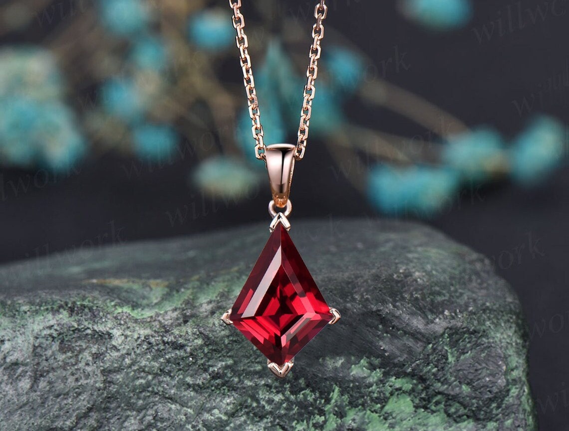 Sterling Silver Red Ruby Halo Necklace With Chain