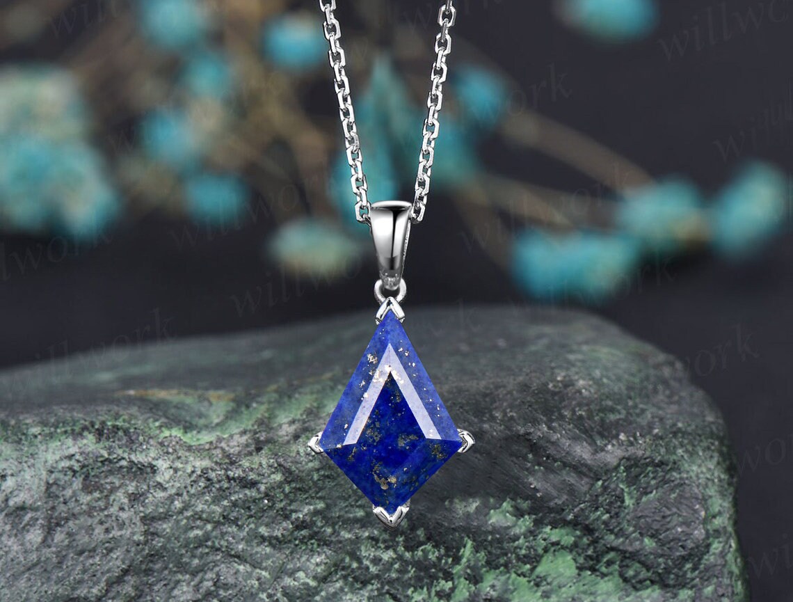 Kite lapis lazuli necklace solid 14k 18k rose gold vintage unique