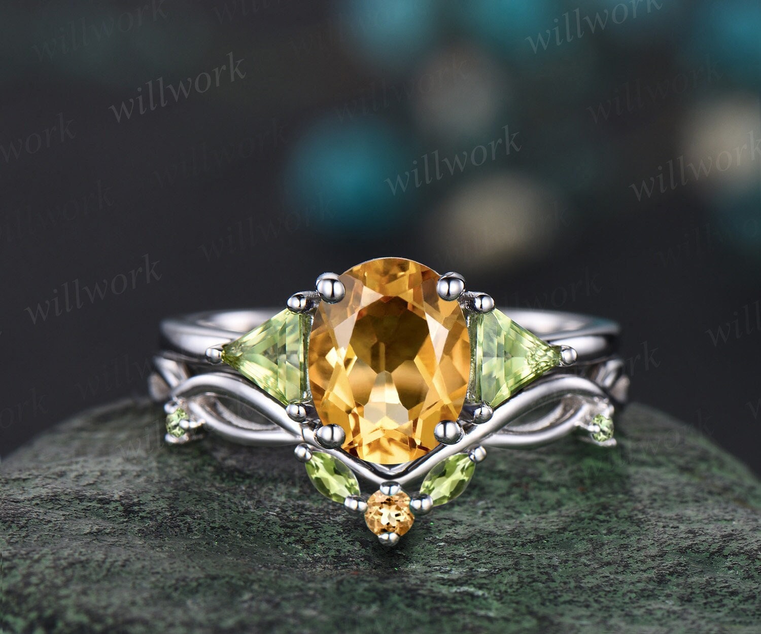 Citrine wedding on sale ring set