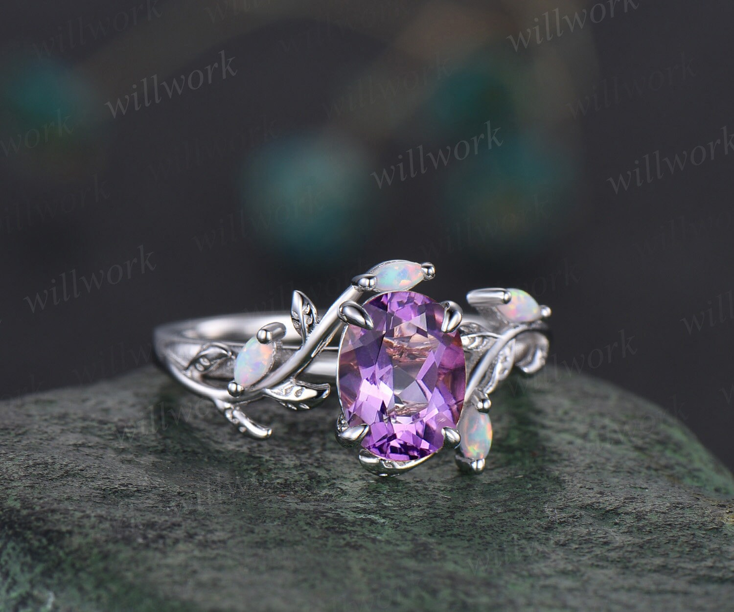 Sterling silver & amethyst on sale ring - five-stone - never worn - size 6