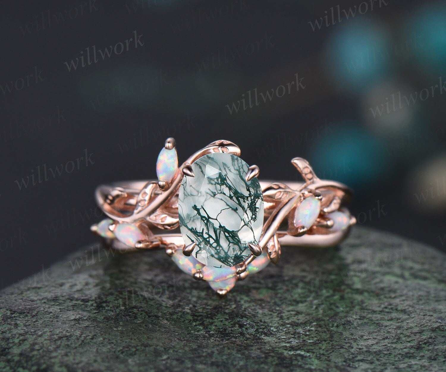 4ct Emerald Cut Solid Natural Moss Agate Ring 14K Rose Gold Bridal Wedding  Jewelry May Birthstone Anniversary Valentine's Day For Woman - Walmart.com