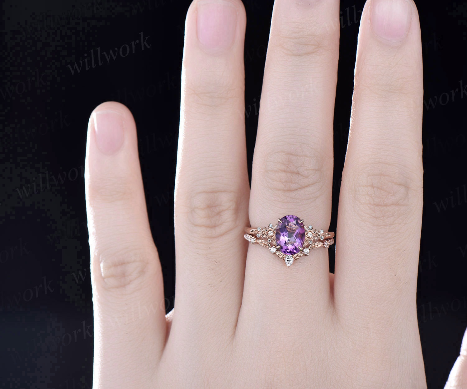 Floral Art Deco Amethyst Engagement Ring outlet Rose Gold Art Deco Amethyst Engagement Ring Sterling Silver Amethyst Wedding Ring Anniversary Gift