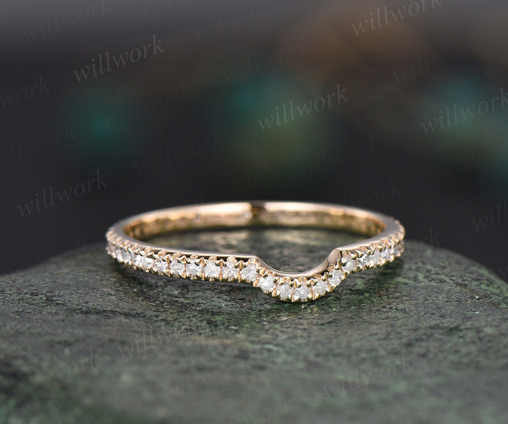Curved diamond wedding band solid 14k yellow gold stacking matching full eternity wedding ring band women bridal anniversary ring gift her