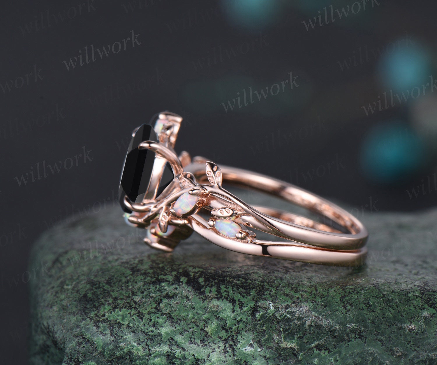 Black onyx rose gold deals engagement ring