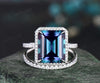 7ct emerald cut Alexandrite engagement ring solid 14k white gold half eternity halo diamond promise bridal wedding ring women jewelry