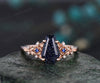 Vintage coffin cut blue sandstone engagement ring rose gold leaf floral unique cluster sapphire diamond promise wedding ring set women gift