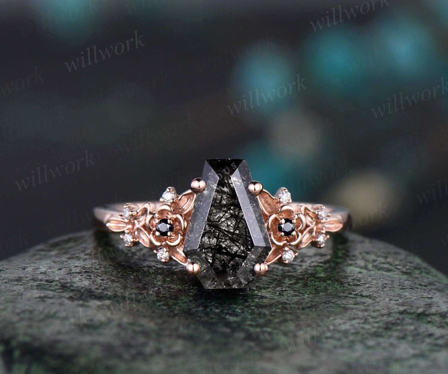 Black diamond coffin engagement shop ring