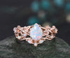 READY TO SHIP: 2PC Pear Opal Engagement Ring Set - 10k Rose Gold - Ring Size: 13 US