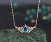 Pear cut alexandrite necklace solid 14k 18k rose gold three stone nature inspired leaf floral emerald pendant women anniversary gift mother