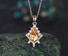 Kite cut yellow citrine necklace solid 14k 18k rose gold vintage unique halo opal diamond pendant women her anniversary bridal gift mother