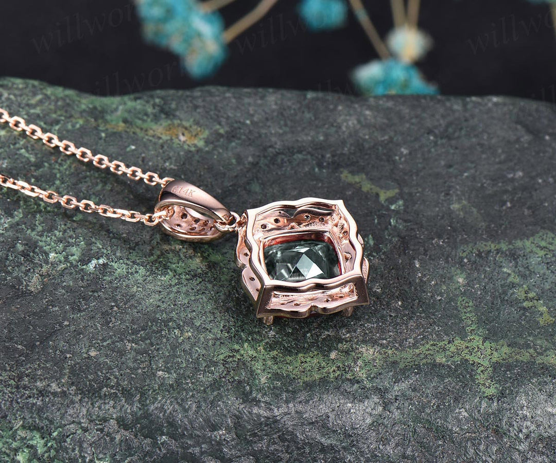 14K Rose Gold Rose Quartz And Diamond Necklace